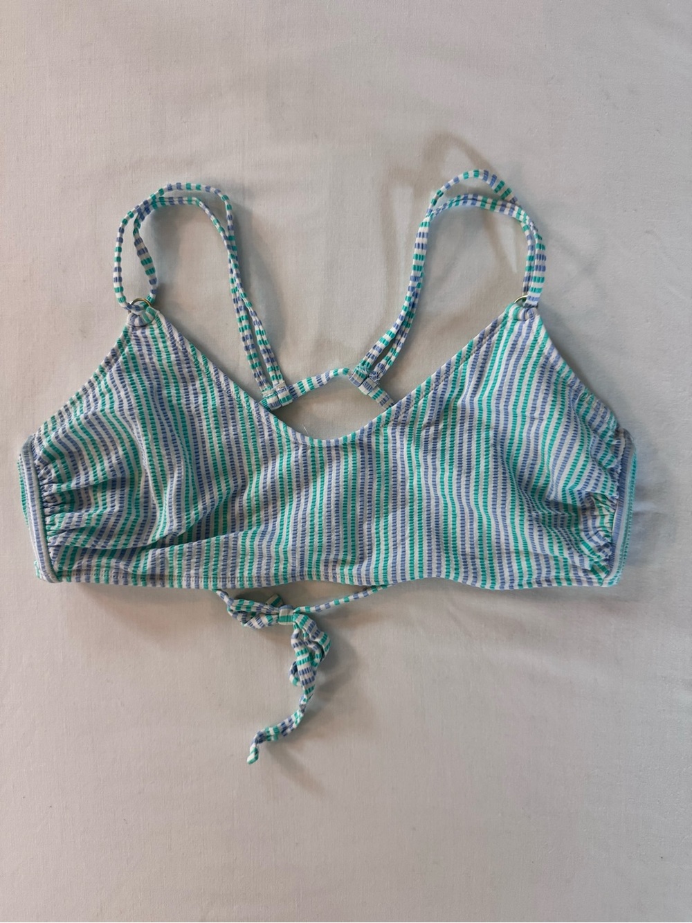 Xhilaration Bikini Top, Seersucker, Striped Blue & Green Stripes, Size XL